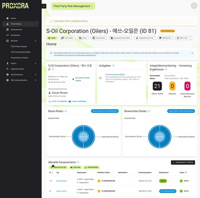 PROXORA entwickelt das UI/UX-Design, wie z. B. beim Modul Third Party Risk Management, kontinuierlich weiter.